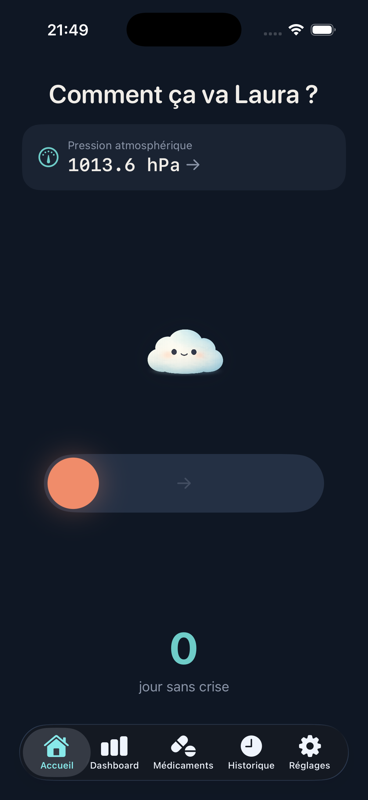 MiZen — écran d'accueil de l'application